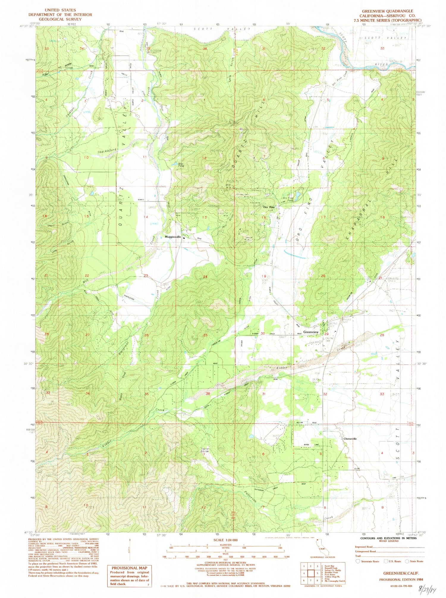 Classic USGS Greenview California 7.5'x7.5' Topo Map Image