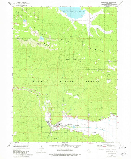 Classic USGS Greenville California 7.5'x7.5' Topo Map Image