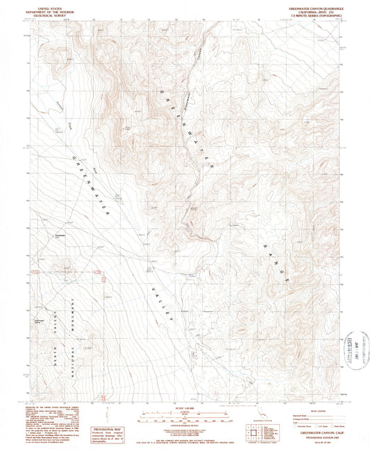 Classic USGS Greenwater Canyon California 7.5'x7.5' Topo Map Image