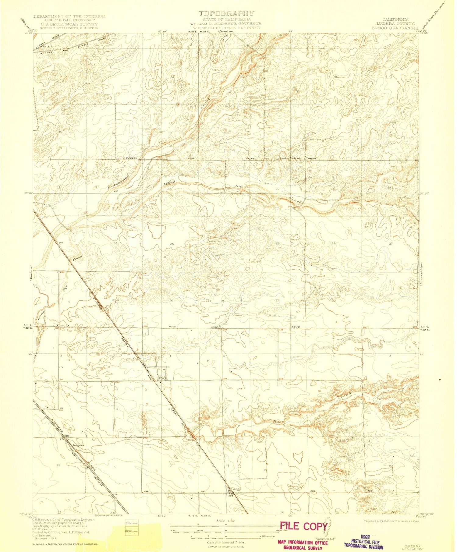 Classic USGS Gregg California 7.5'x7.5' Topo Map Image