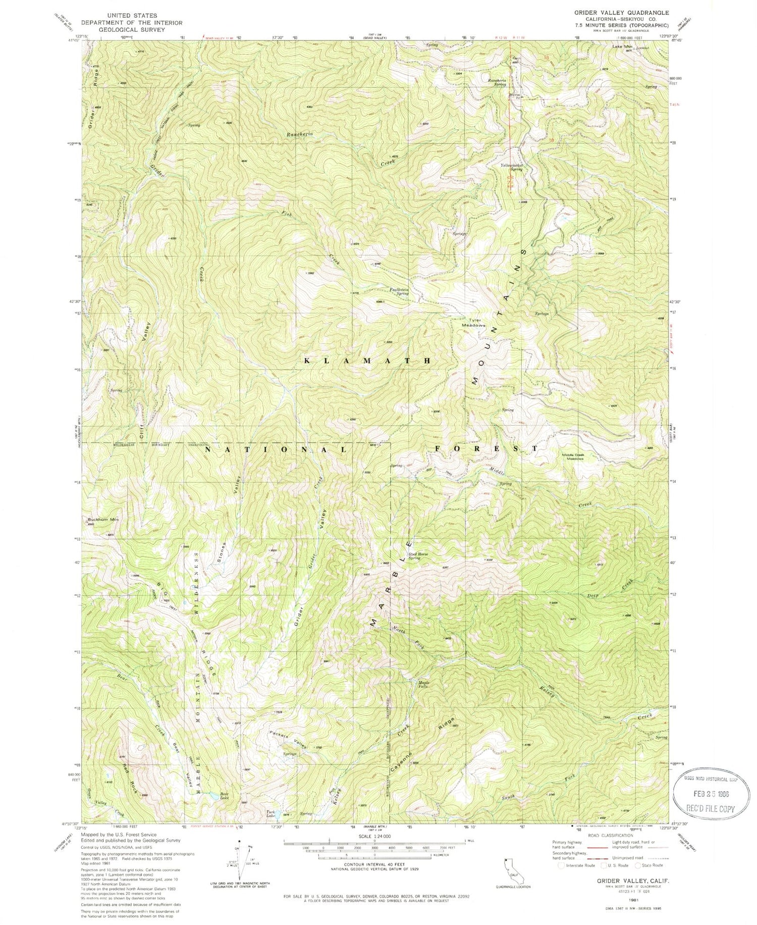 Classic USGS Grider Valley California 7.5'x7.5' Topo Map Image