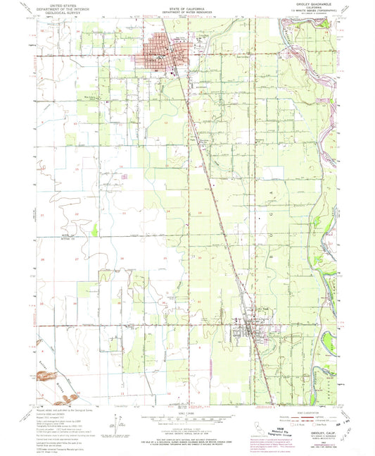Classic USGS Gridley California 7.5'x7.5' Topo Map Image