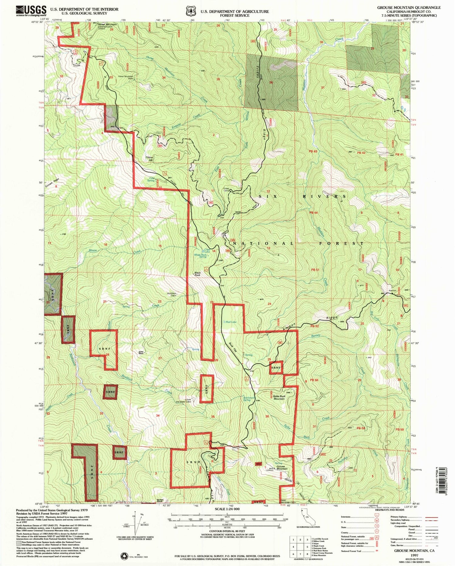 Classic USGS Grouse Mountain California 7.5'x7.5' Topo Map Image