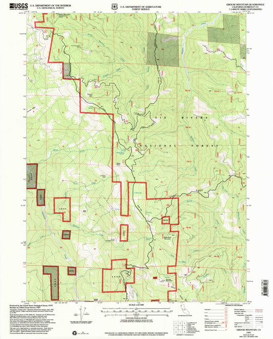 Classic USGS Grouse Mountain California 7.5'x7.5' Topo Map Image
