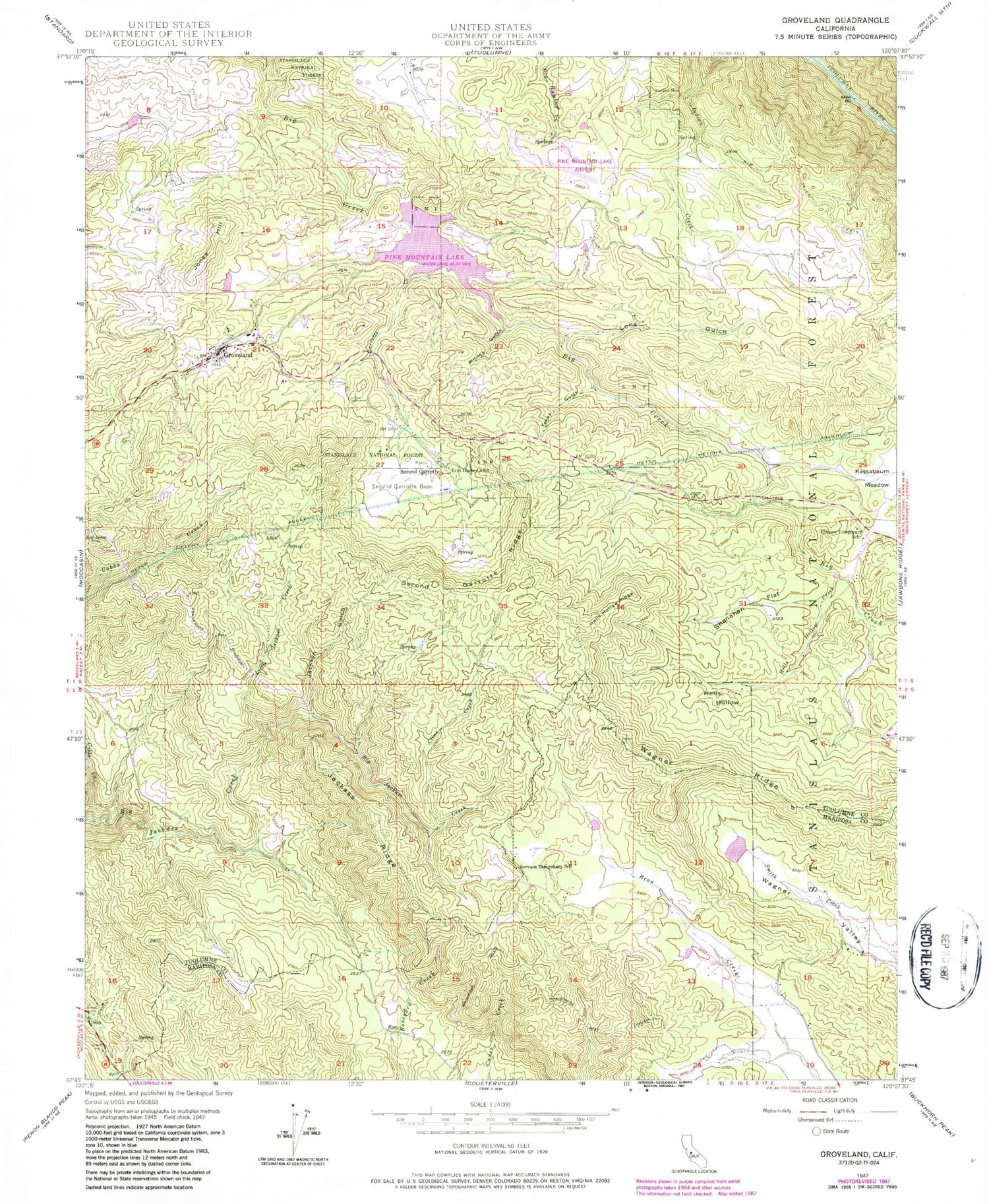 Classic USGS Groveland California 7.5'x7.5' Topo Map Image