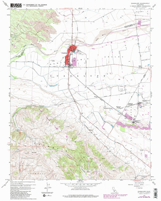Classic USGS Guadalupe California 7.5'x7.5' Topo Map Image