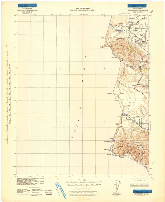 Historic 1942 Guadalupe California 30'x30' Topo Map Image