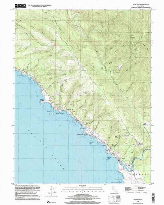 Classic USGS Gualala California 7.5'x7.5' Topo Map Image