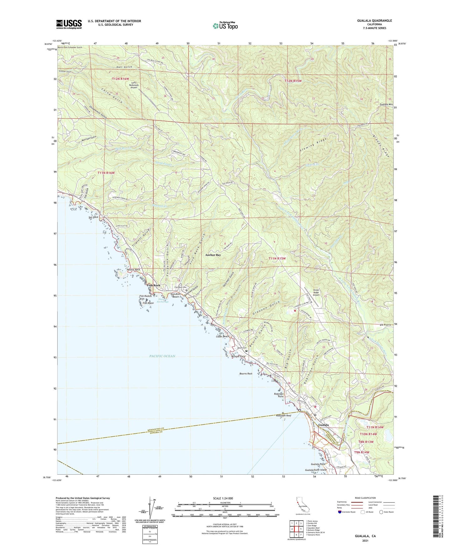 Gualala California US Topo Map Image