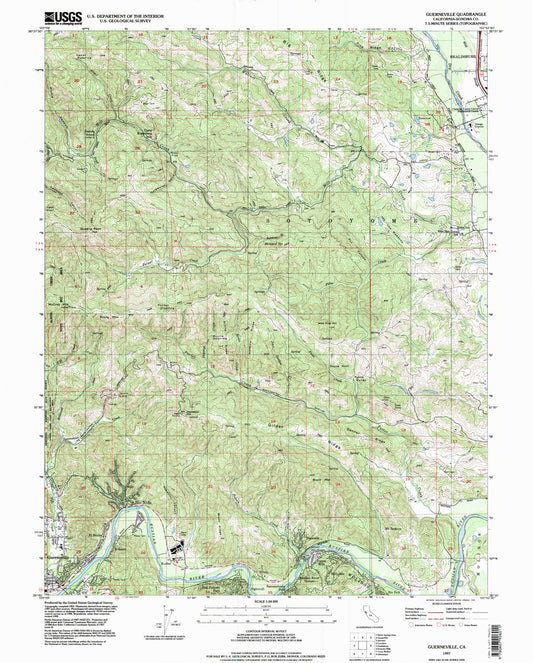 Classic USGS Guerneville California 7.5'x7.5' Topo Map Image