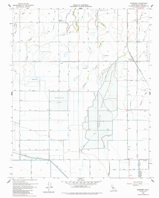 Classic USGS Guernsey California 7.5'x7.5' Topo Map Image
