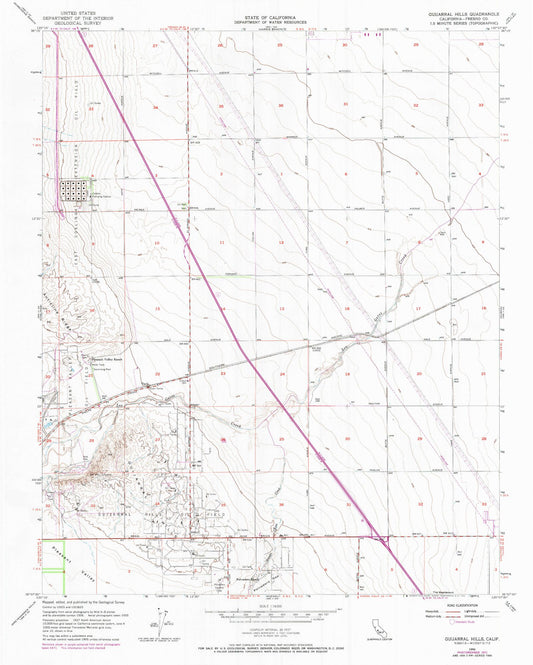 Classic USGS Guijarral Hills California 7.5'x7.5' Topo Map Image