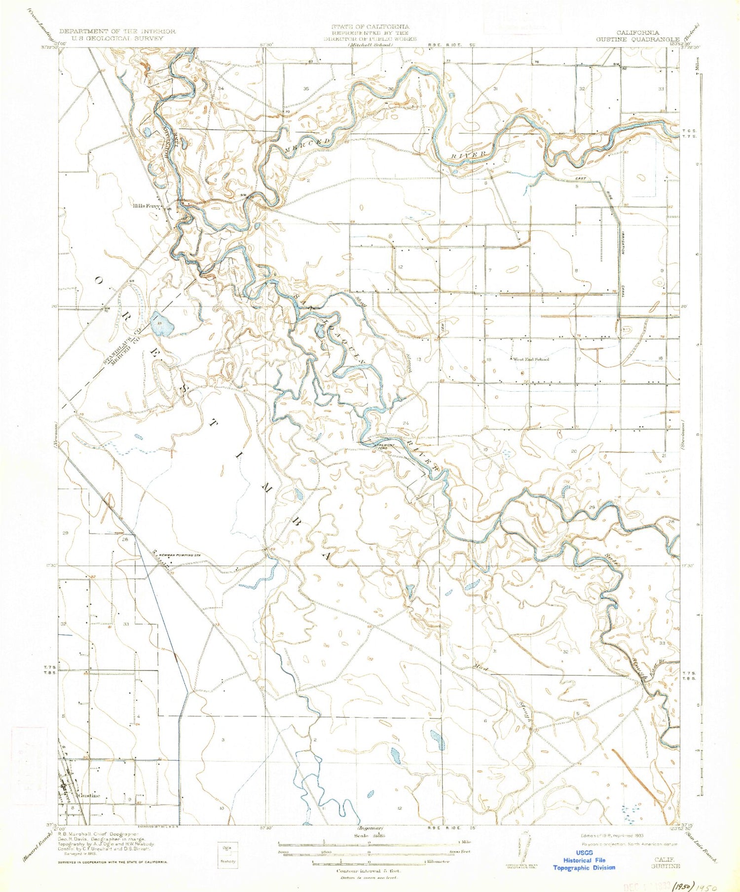 Classic USGS Gustine California 7.5'x7.5' Topo Map Image