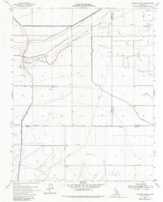 Classic USGS Hacienda Ranch California 7.5'x7.5' Topo Map Image
