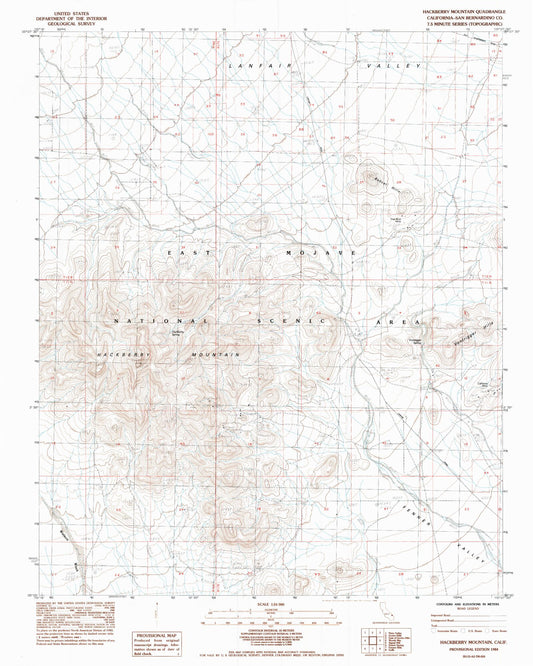 Classic USGS Hackberry Mountain California 7.5'x7.5' Topo Map Image
