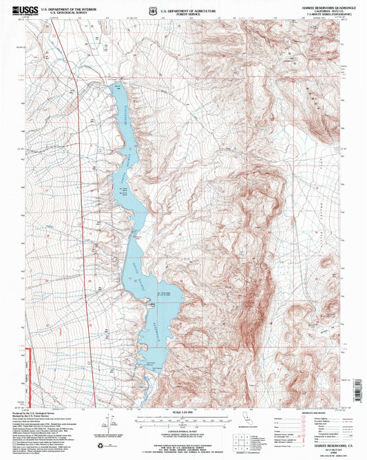 Classic USGS Haiwee Reservoirs California 7.5'x7.5' Topo Map Image