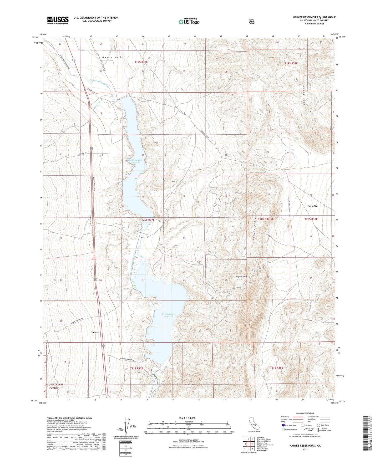 Haiwee Reservoirs California US Topo Map Image