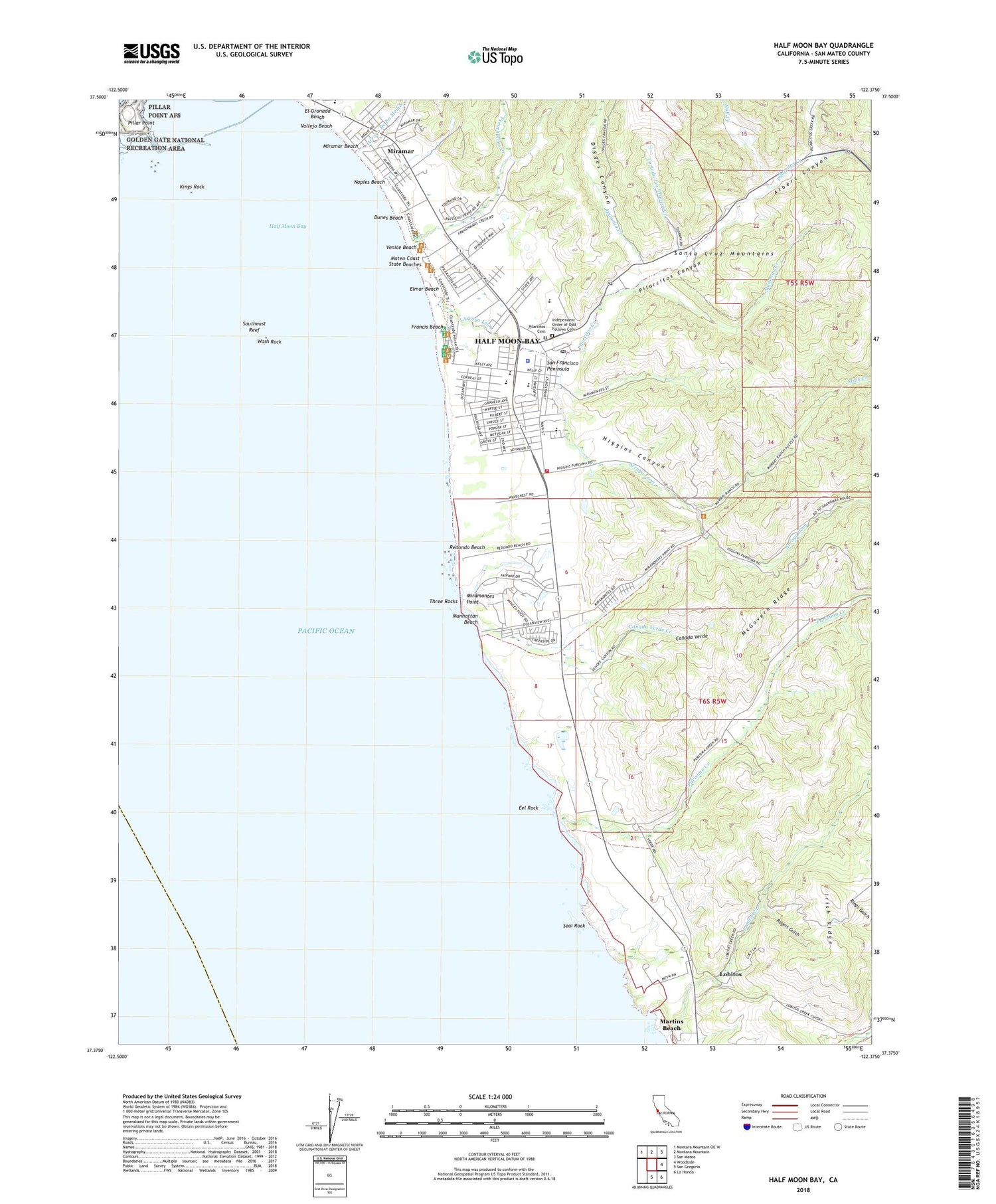 Half Moon Bay California US Topo Map Image