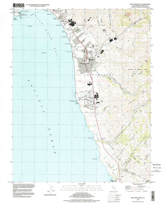 Classic USGS Half Moon Bay California 7.5'x7.5' Topo Map Image