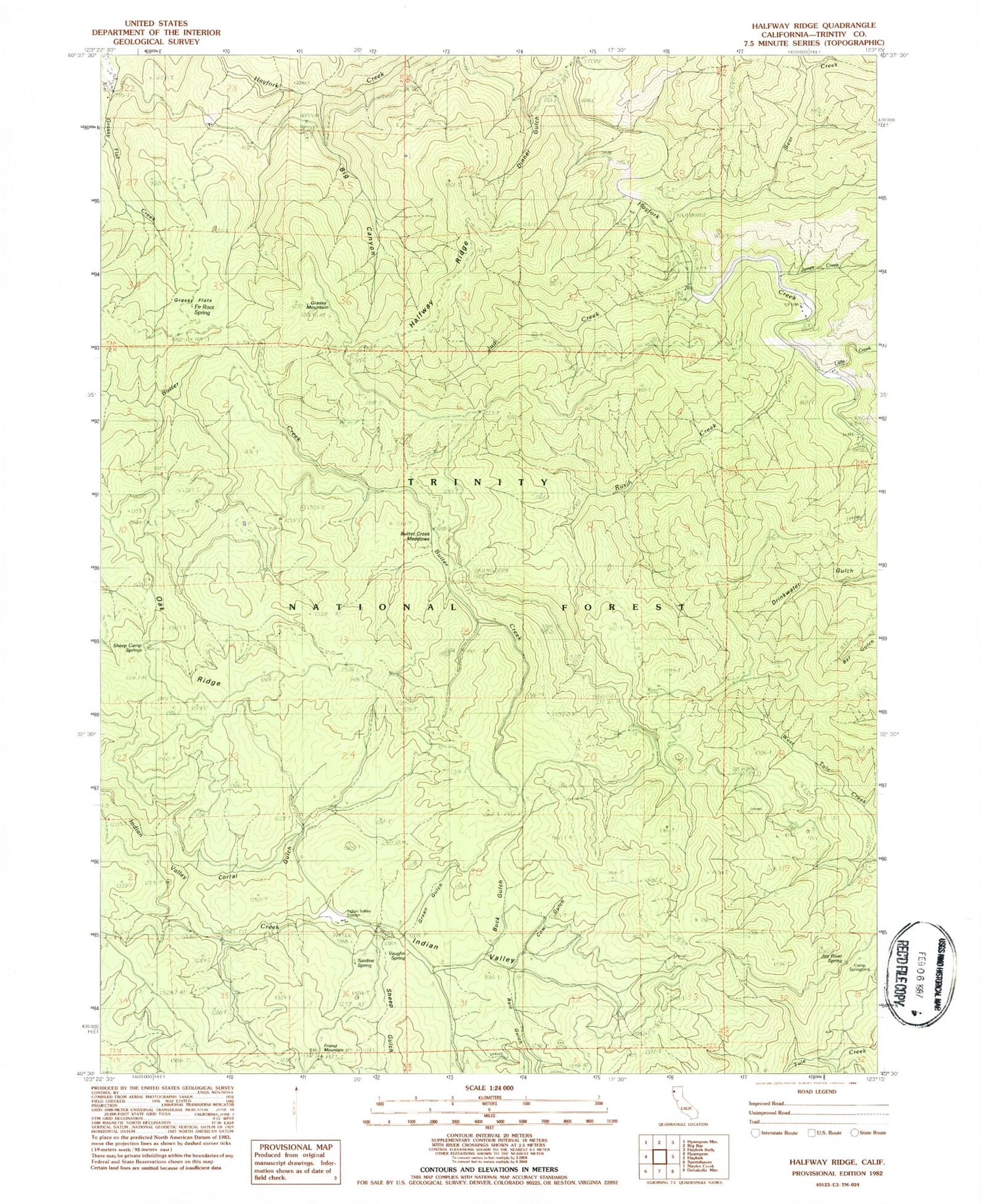 Classic USGS Halfway Ridge California 7.5'x7.5' Topo Map Image