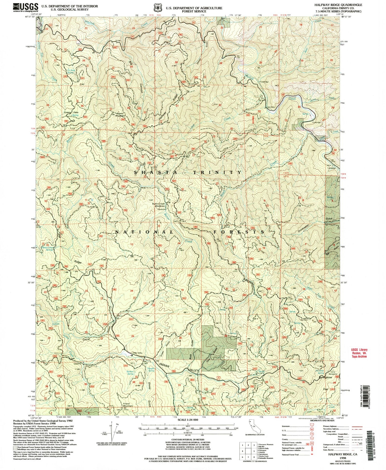 Classic USGS Halfway Ridge California 7.5'x7.5' Topo Map Image