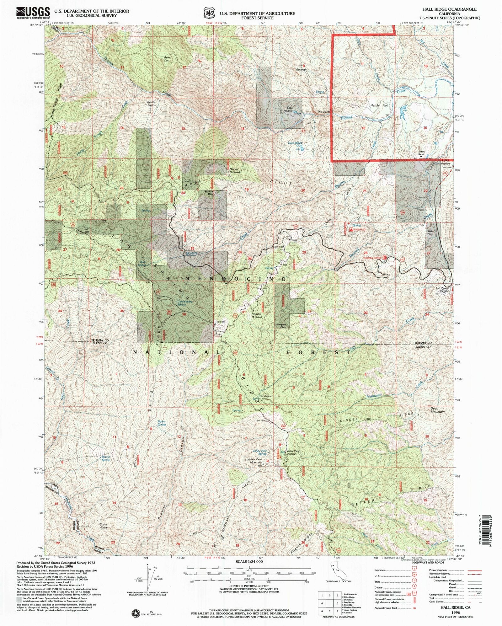 Classic USGS Hall Ridge California 7.5'x7.5' Topo Map – MyTopo Map Store