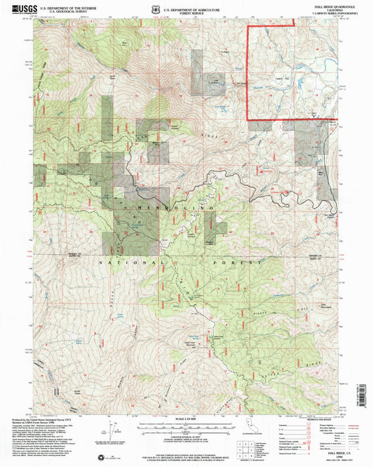 Classic USGS Hall Ridge California 7.5'x7.5' Topo Map Image