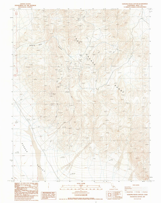 Classic USGS Hanging Rock Canyon California 7.5'x7.5' Topo Map Image