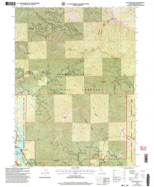 Classic USGS Hanland Peak California 7.5'x7.5' Topo Map Image