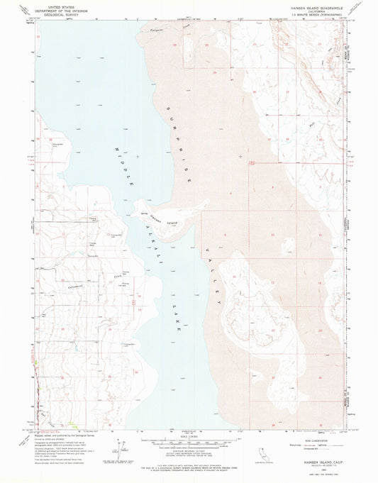 Classic USGS Hansen Island California 7.5'x7.5' Topo Map Image