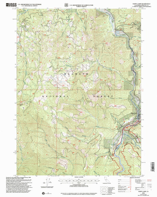 Classic USGS Happy Camp California 7.5'x7.5' Topo Map Image
