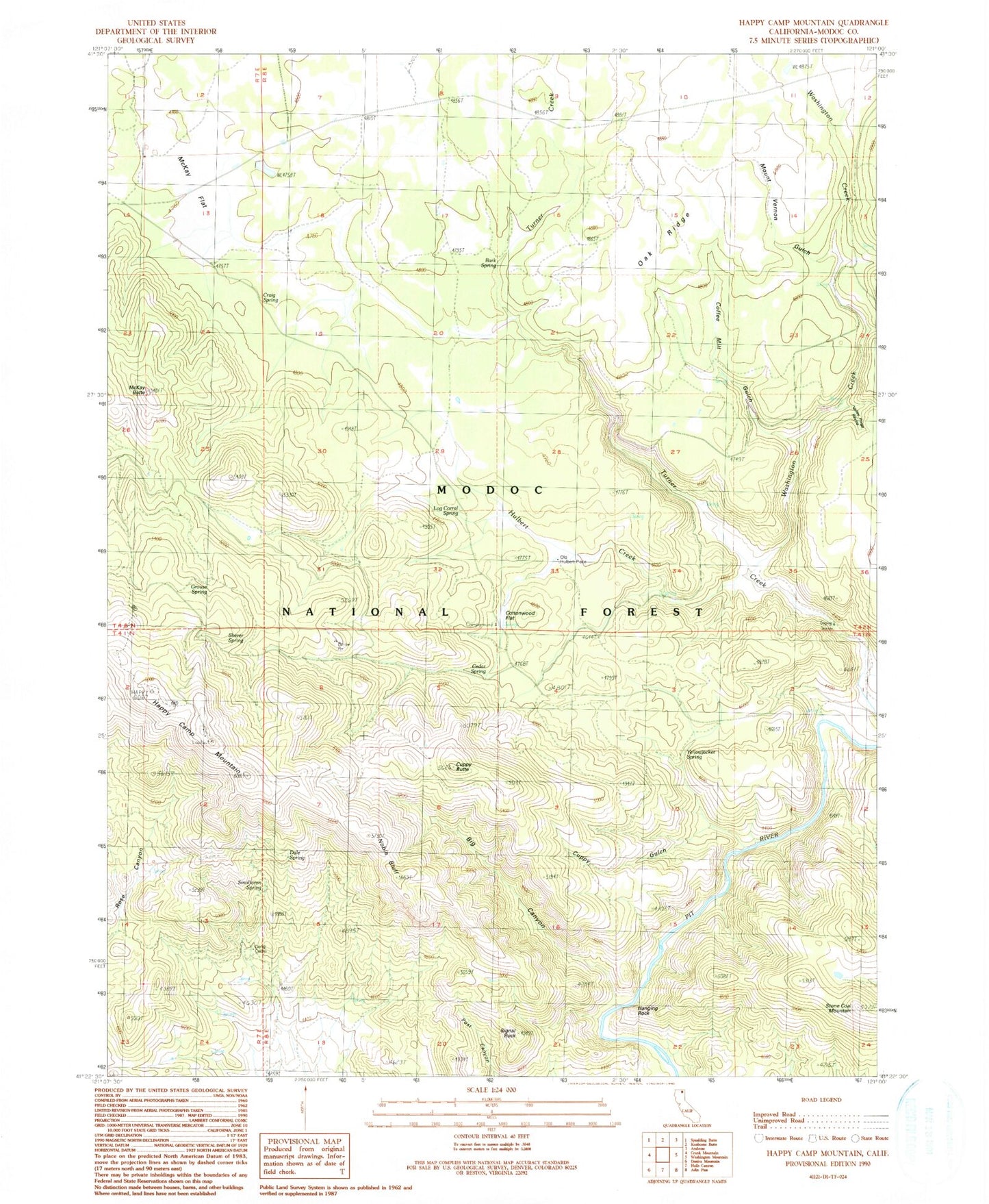 Classic USGS Happy Camp Mountain California 7.5'x7.5' Topo Map Image