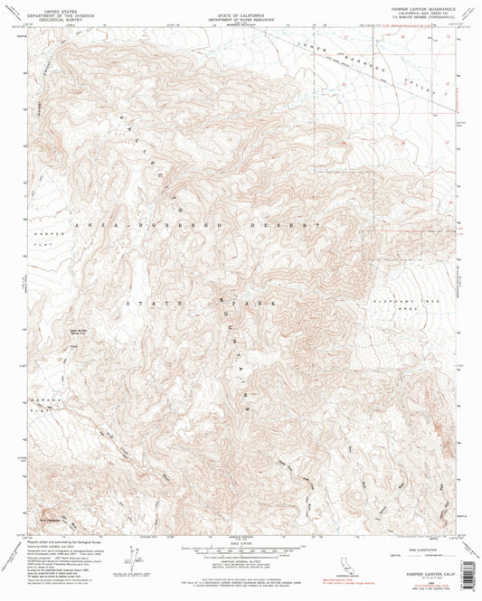 Classic USGS Harper Canyon California 7.5'x7.5' Topo Map Image