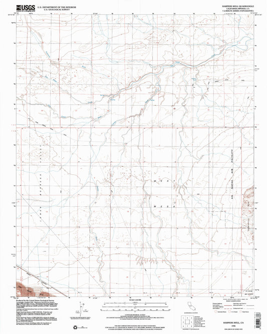 Classic USGS Harpers Well California 7.5'x7.5' Topo Map Image