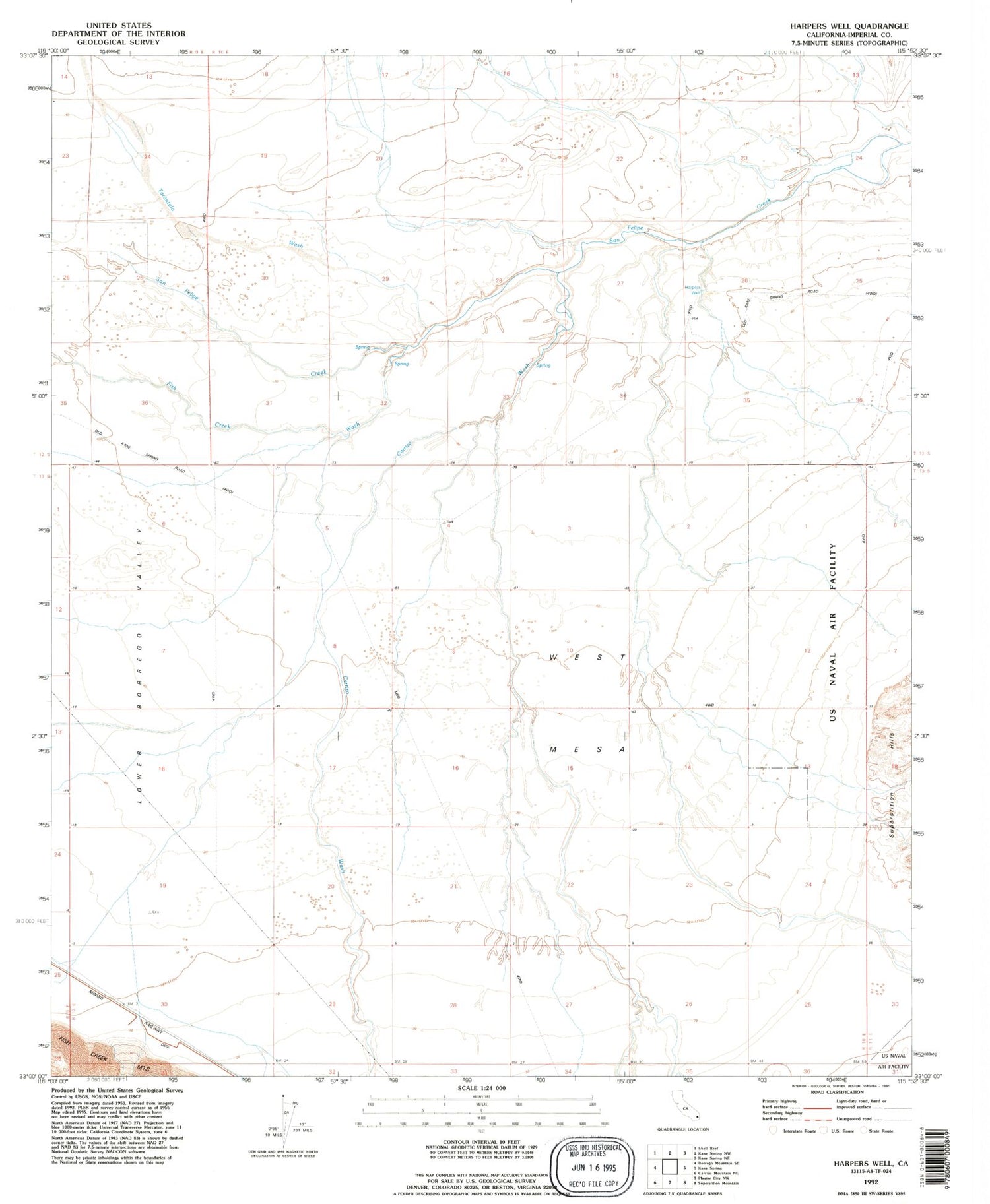 Classic USGS Harpers Well California 7.5'x7.5' Topo Map Image