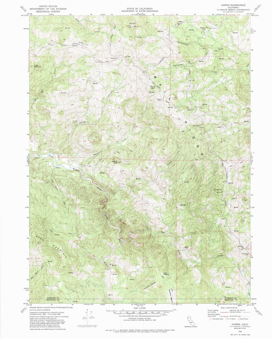 Classic USGS Harris California 7.5'x7.5' Topo Map Image