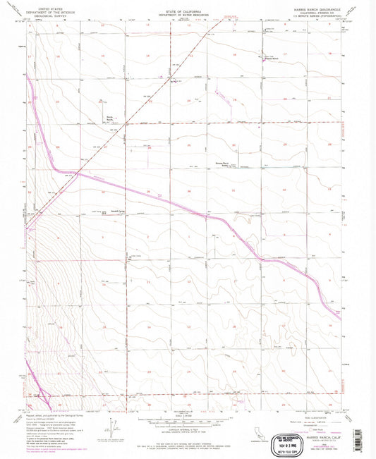 Classic USGS Harris Ranch California 7.5'x7.5' Topo Map Image