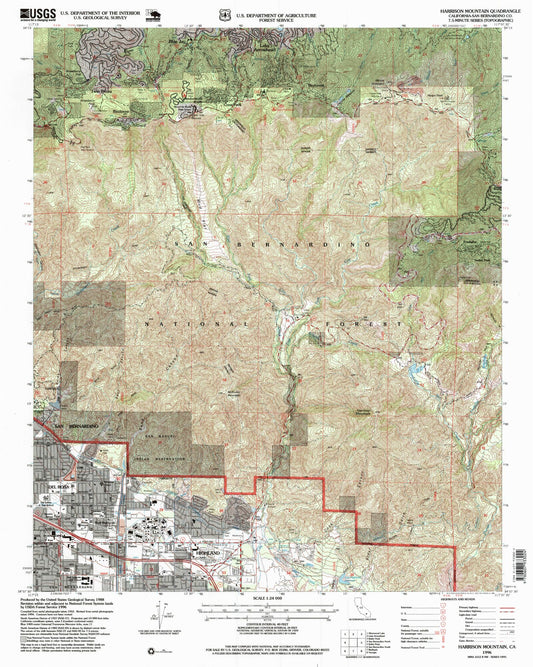 Classic USGS Harrison Mountain California 7.5'x7.5' Topo Map Image