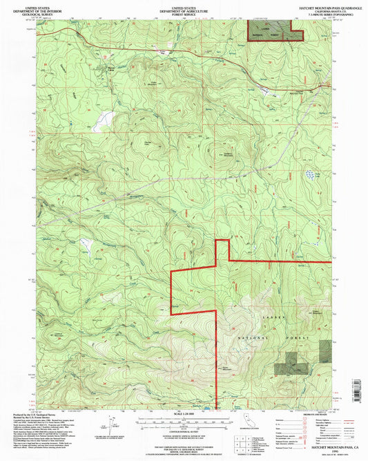 Classic USGS Hatchet Mountain Pass California 7.5'x7.5' Topo Map Image
