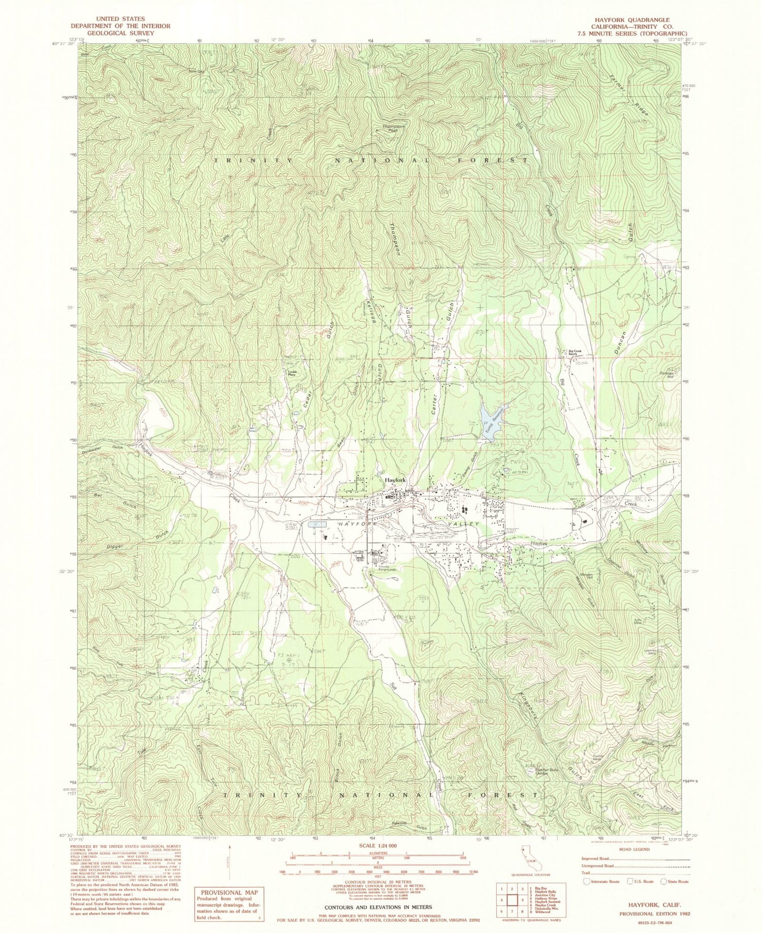 Classic USGS Hayfork California 7.5'x7.5' Topo Map Image