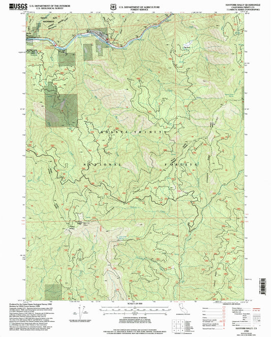 Classic USGS Hayfork Bally California 7.5'x7.5' Topo Map Image