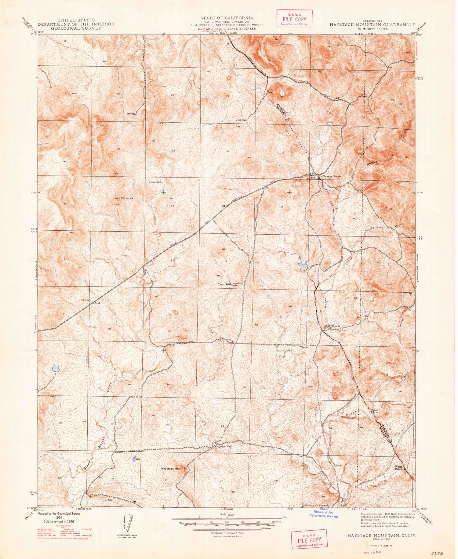 Classic USGS Haystack Mountain California 7.5'x7.5' Topo Map Image