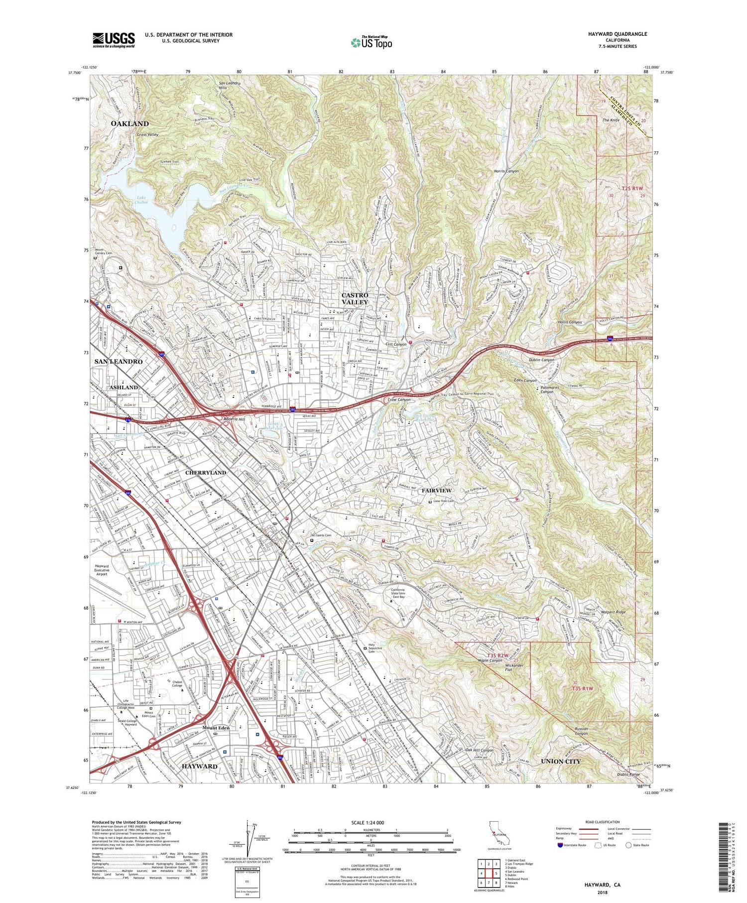 Hayward California US Topo Map Image
