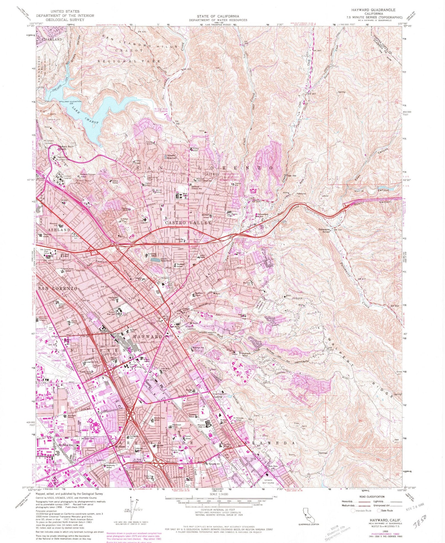 Classic USGS Hayward California 7.5'x7.5' Topo Map Image