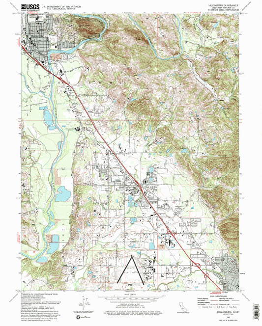 Classic USGS Healdsburg California 7.5'x7.5' Topo Map Image