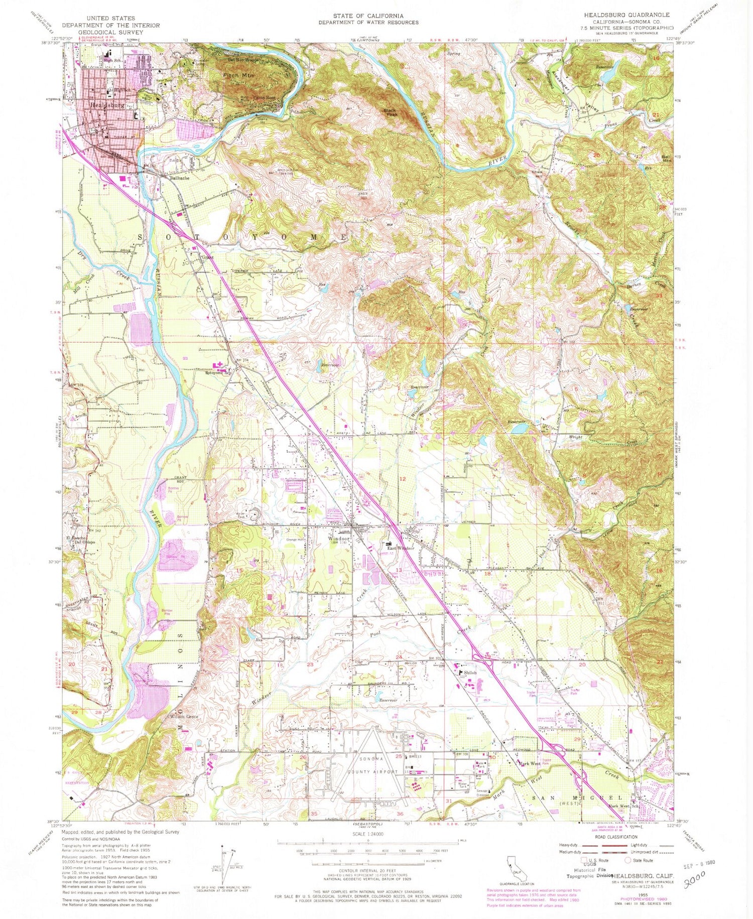 Classic USGS Healdsburg California 7.5'x7.5' Topo Map Image