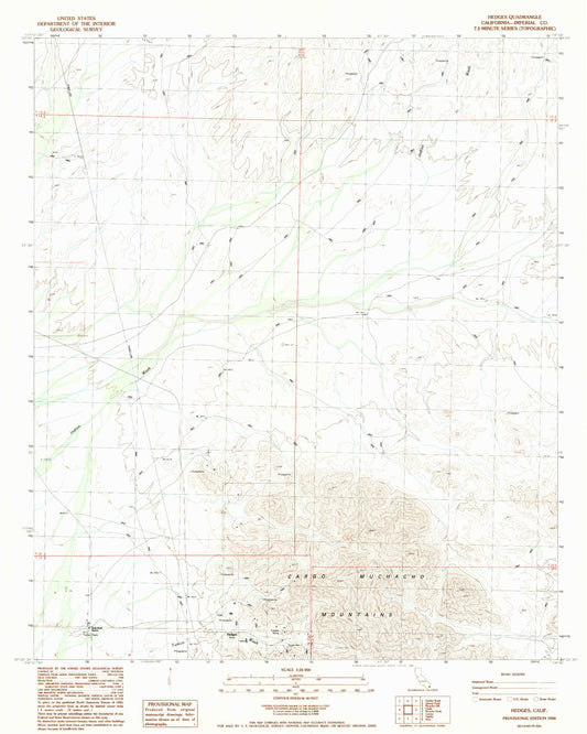 Classic USGS Hedges California 7.5'x7.5' Topo Map Image