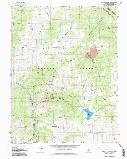 Classic USGS Heenan Lake California 7.5'x7.5' Topo Map Image