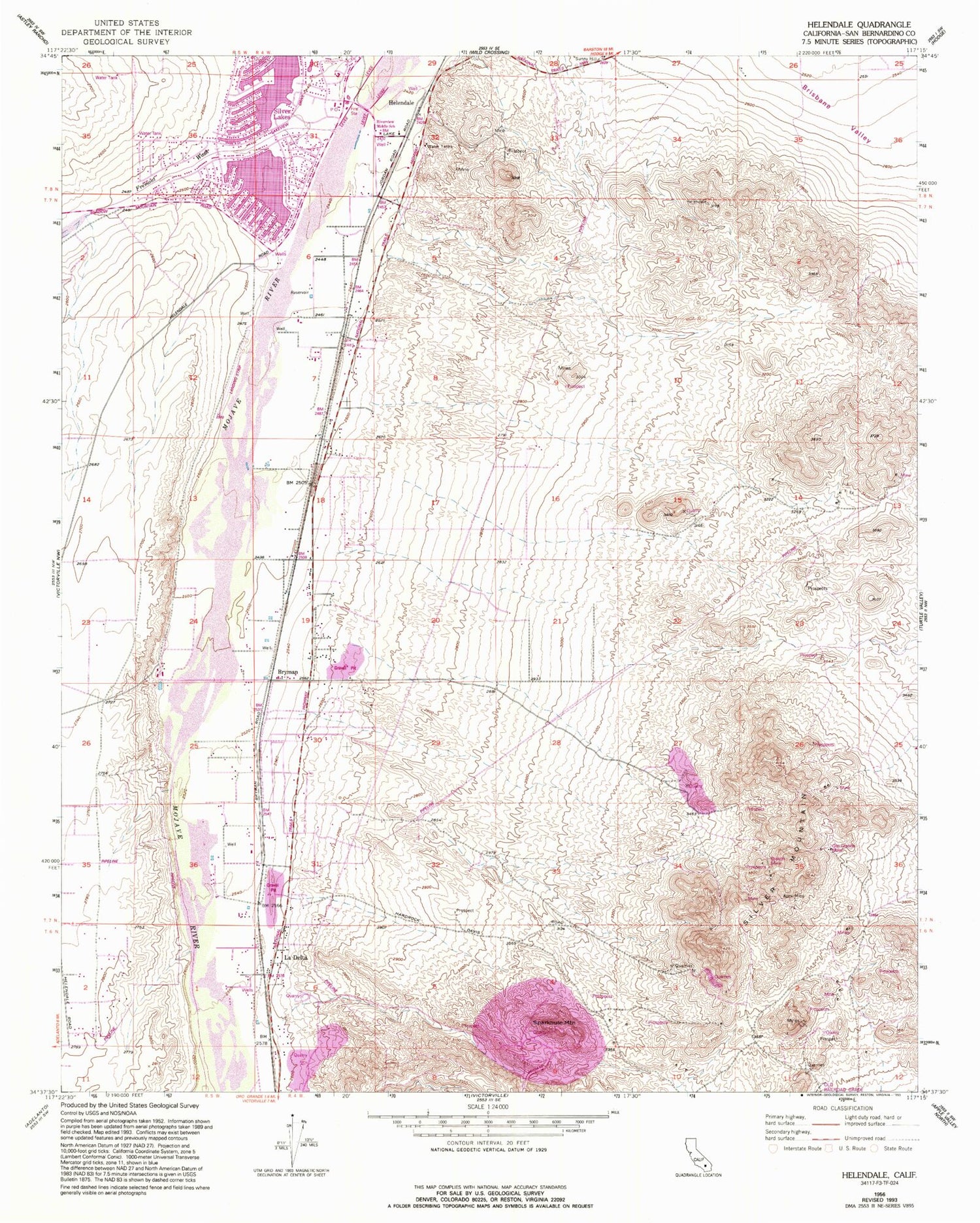 Classic USGS Helendale California 7.5'x7.5' Topo Map Image