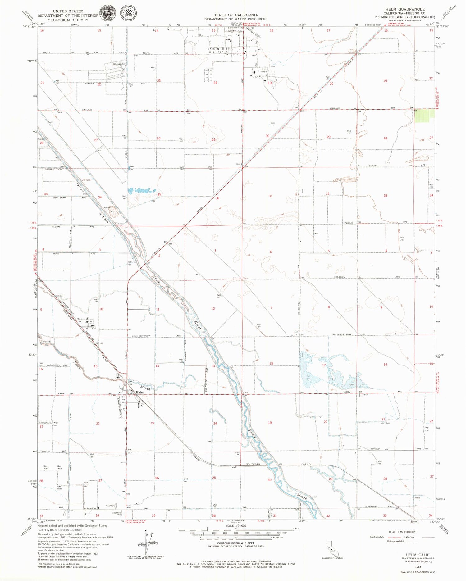 Classic USGS Helm California 7.5'x7.5' Topo Map Image
